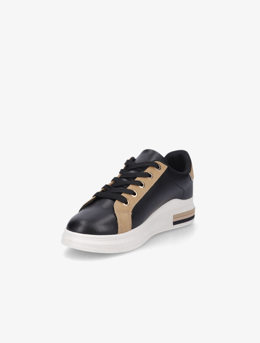 Sneakers en simili à bandes irisées - Camel - 3
