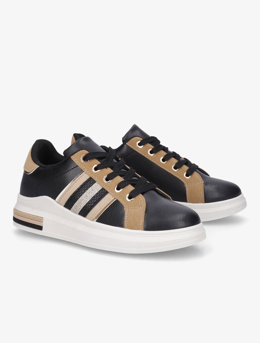 Sneakers en simili à bandes irisées - Camel - 4