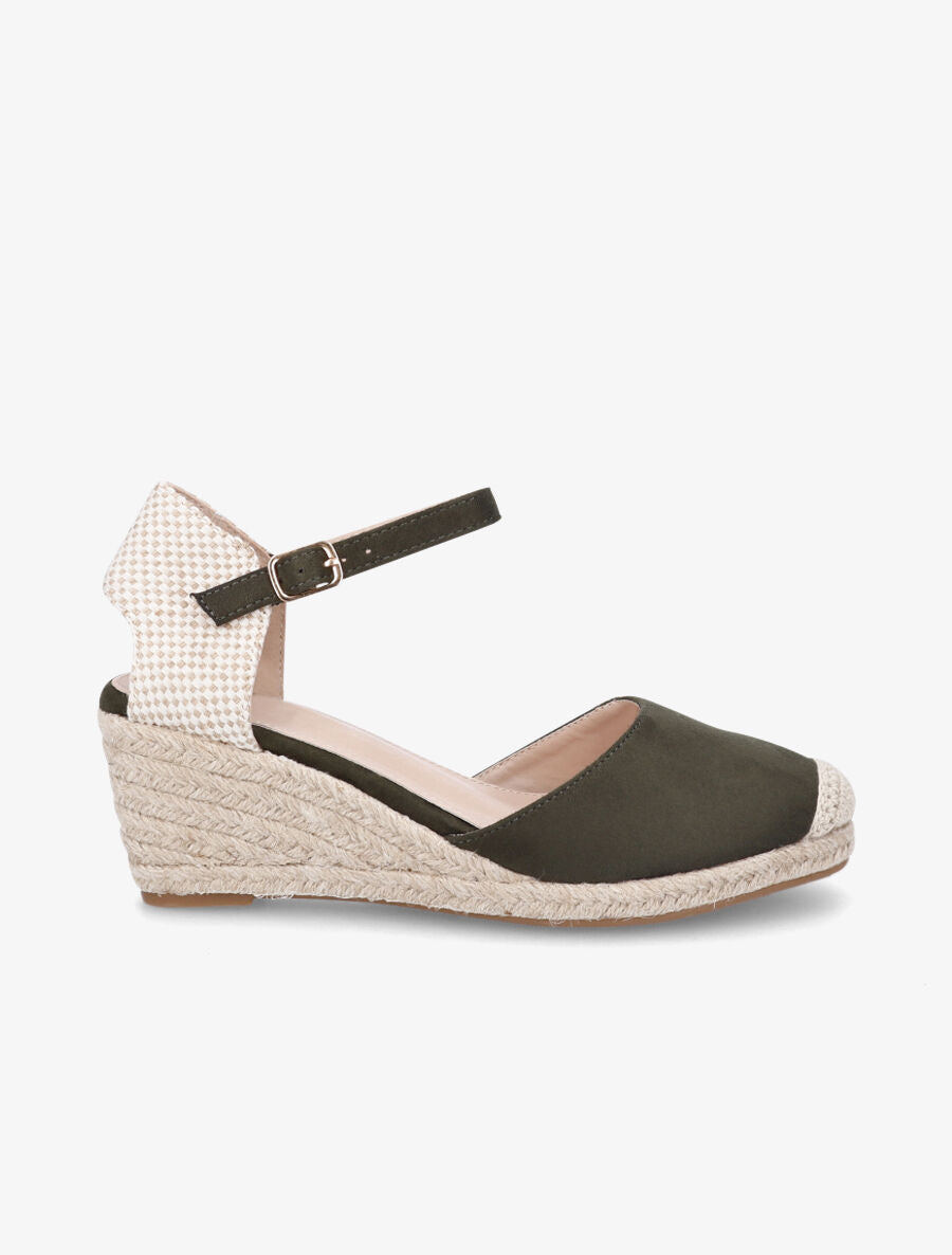 Sandales compensées bi-matière style espadrilles - Kaki - 1