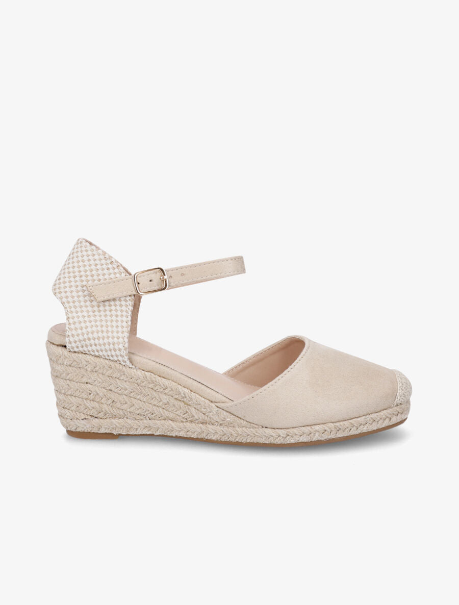 Sandales compensées bi-matière style espadrilles - Beige - 1