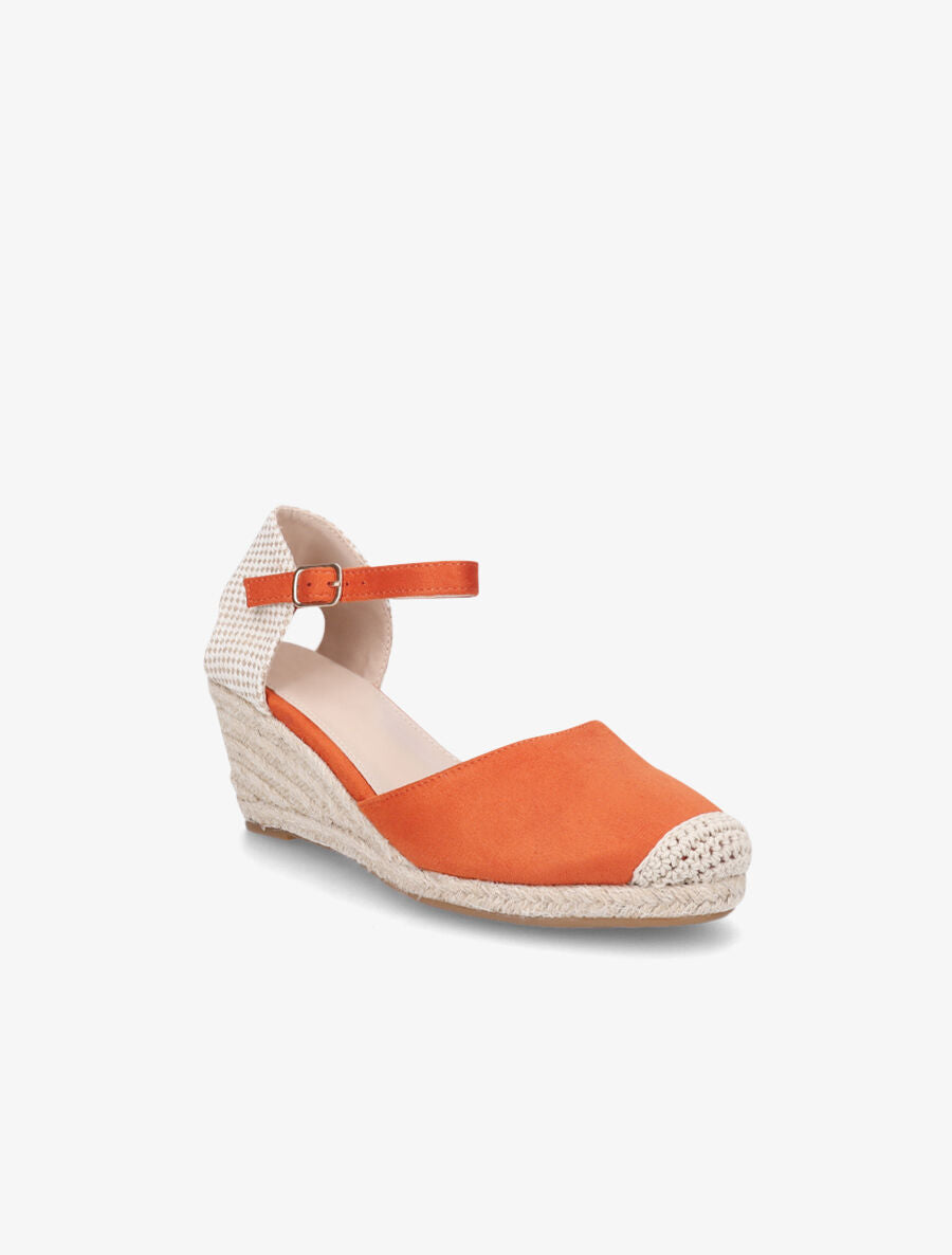 Sandales compensées bi-matière style espadrilles - Orange - 2