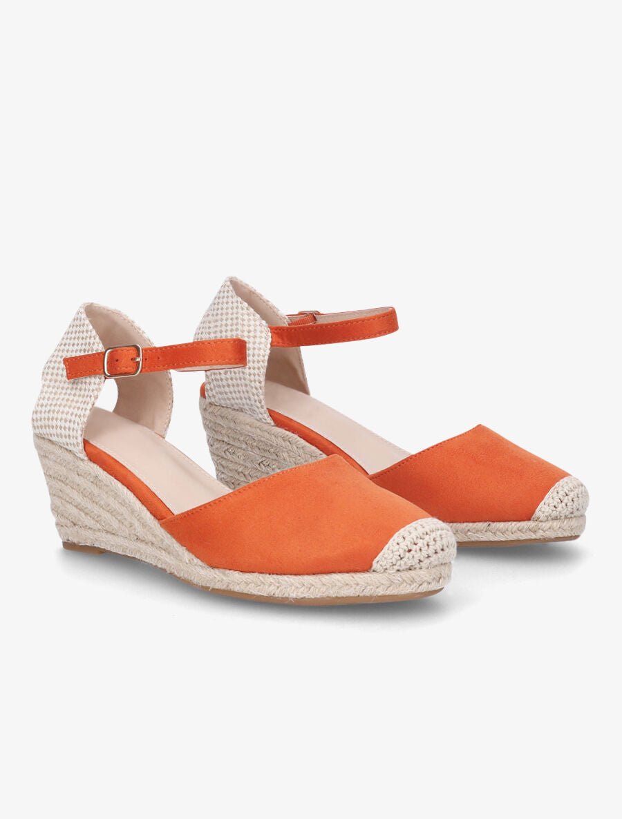 Sandales compensées bi-matière style espadrilles - Orange - 4