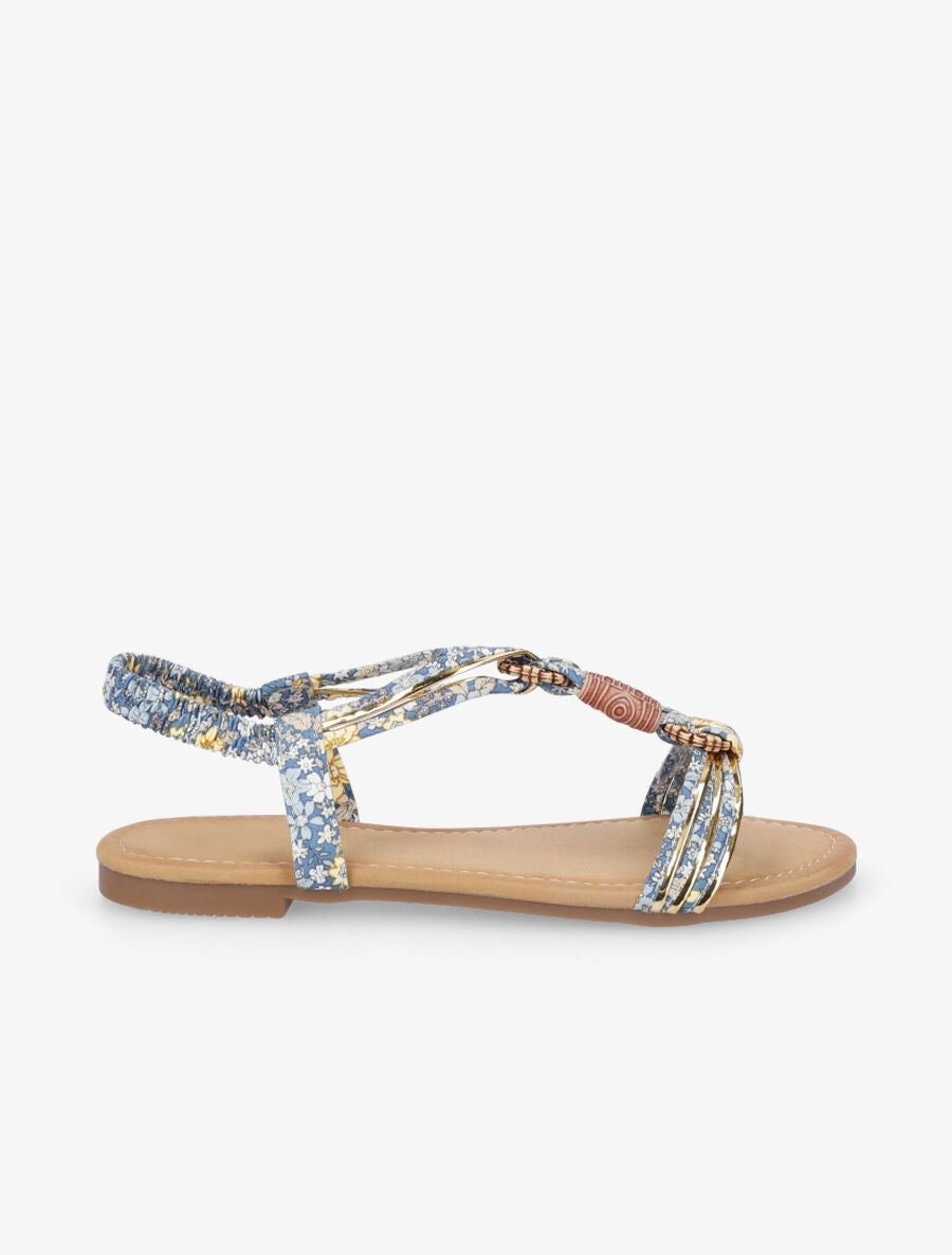Nu-pieds imprimés à empiècements bois - Bleu - 5