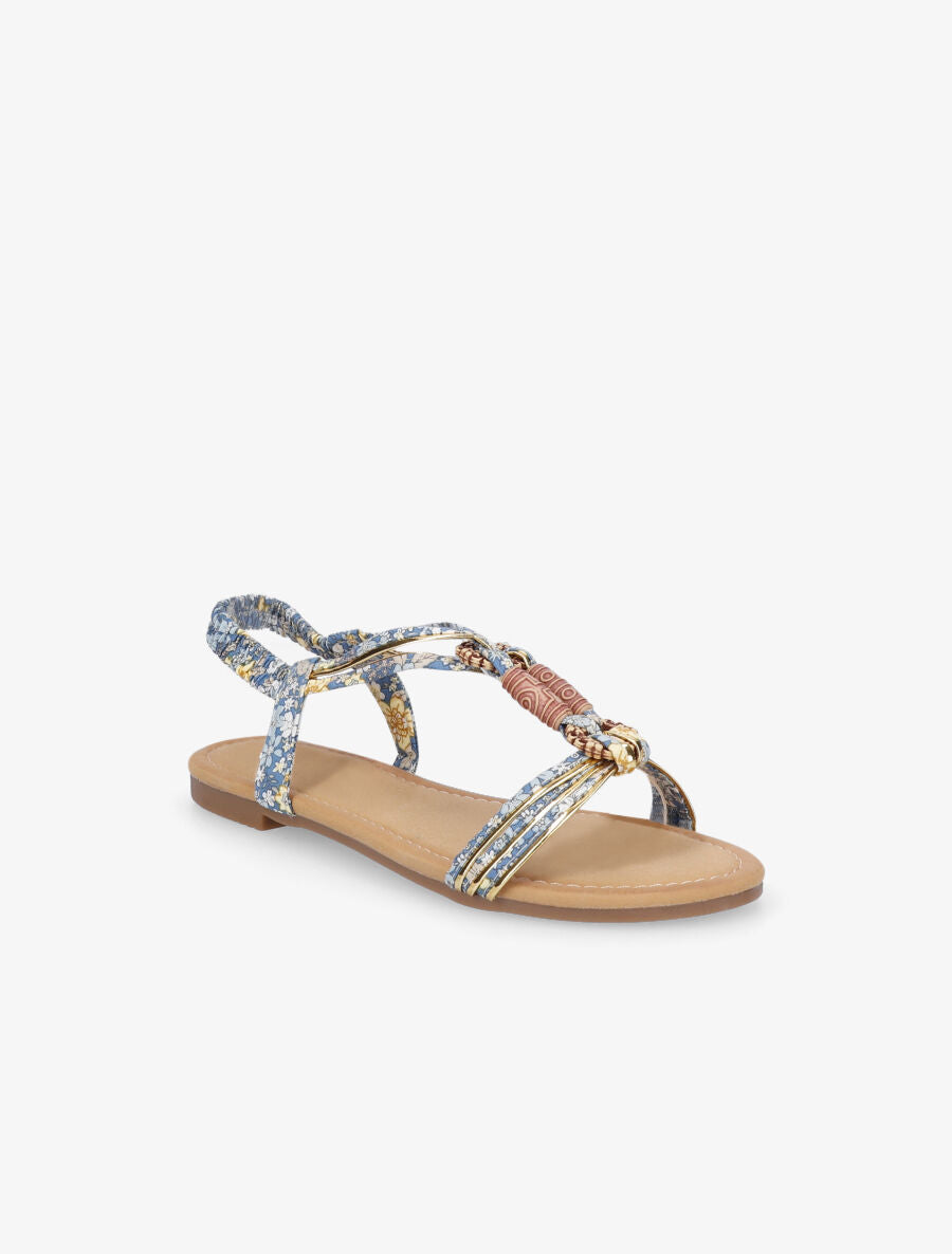 Nu-pieds imprimés à empiècements bois - Bleu - 2