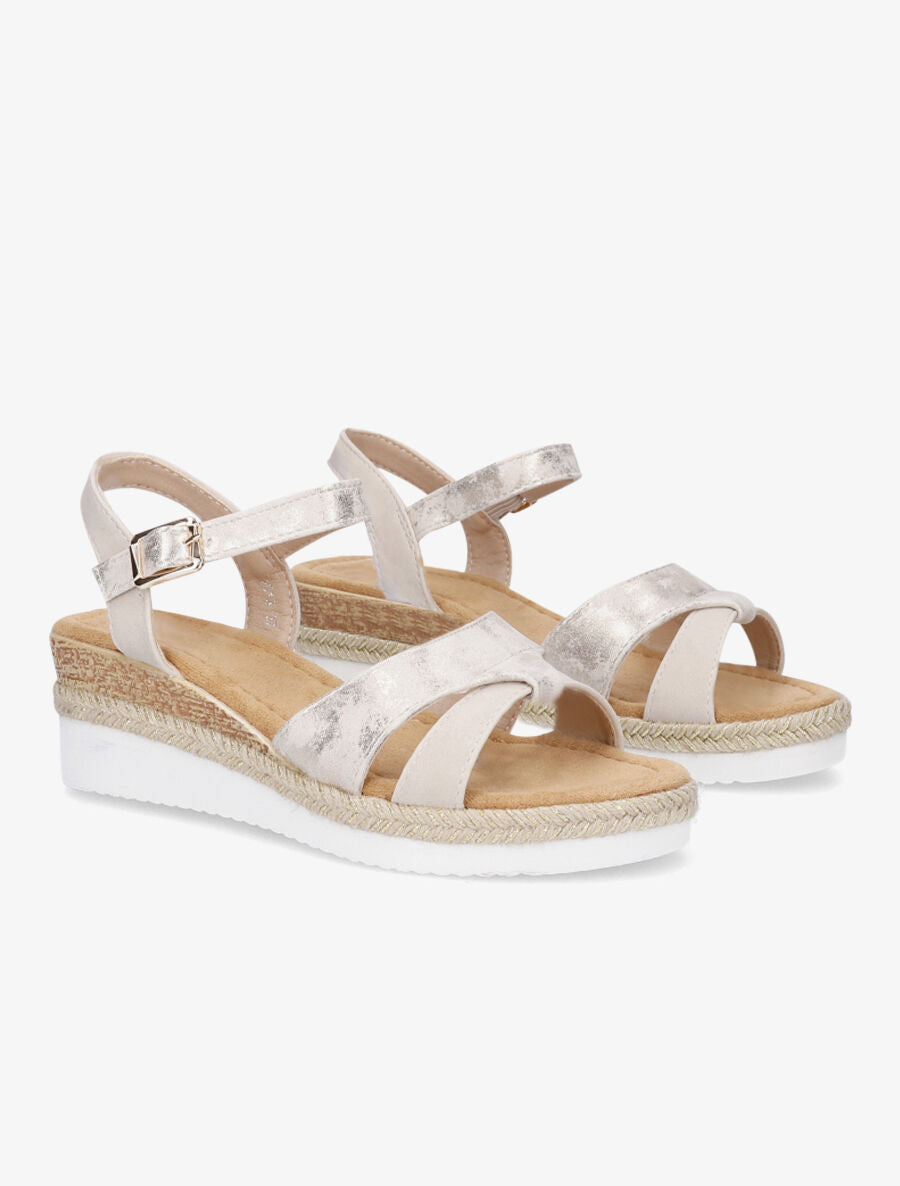 Sandales compensées brides irisées - Beige - 4