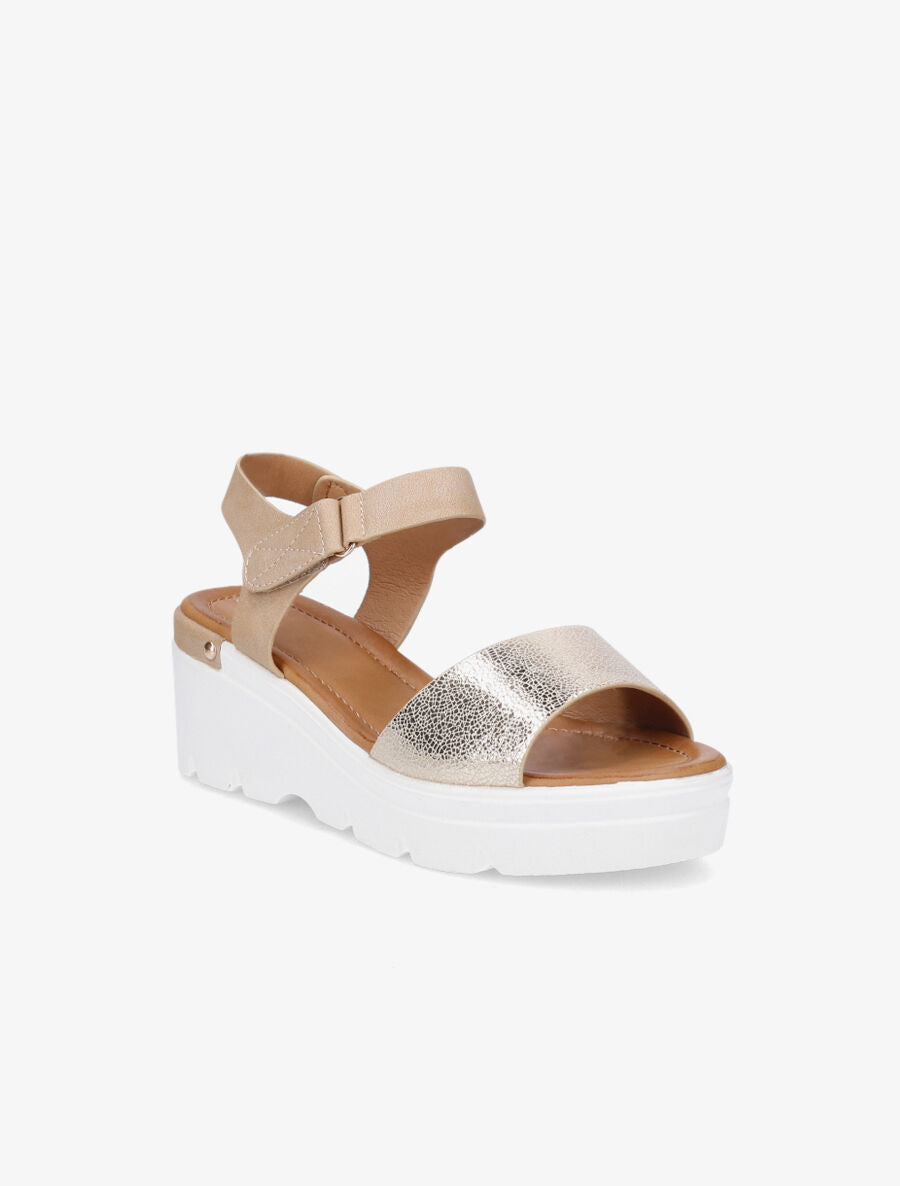 Sandales compensées à scratch - Beige - 2