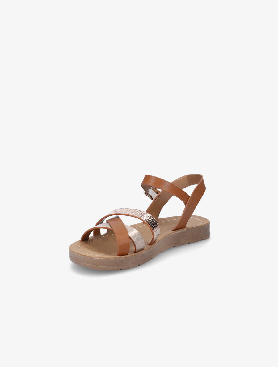 Nu-pieds en simili à brides irisées et python - Camel - 3