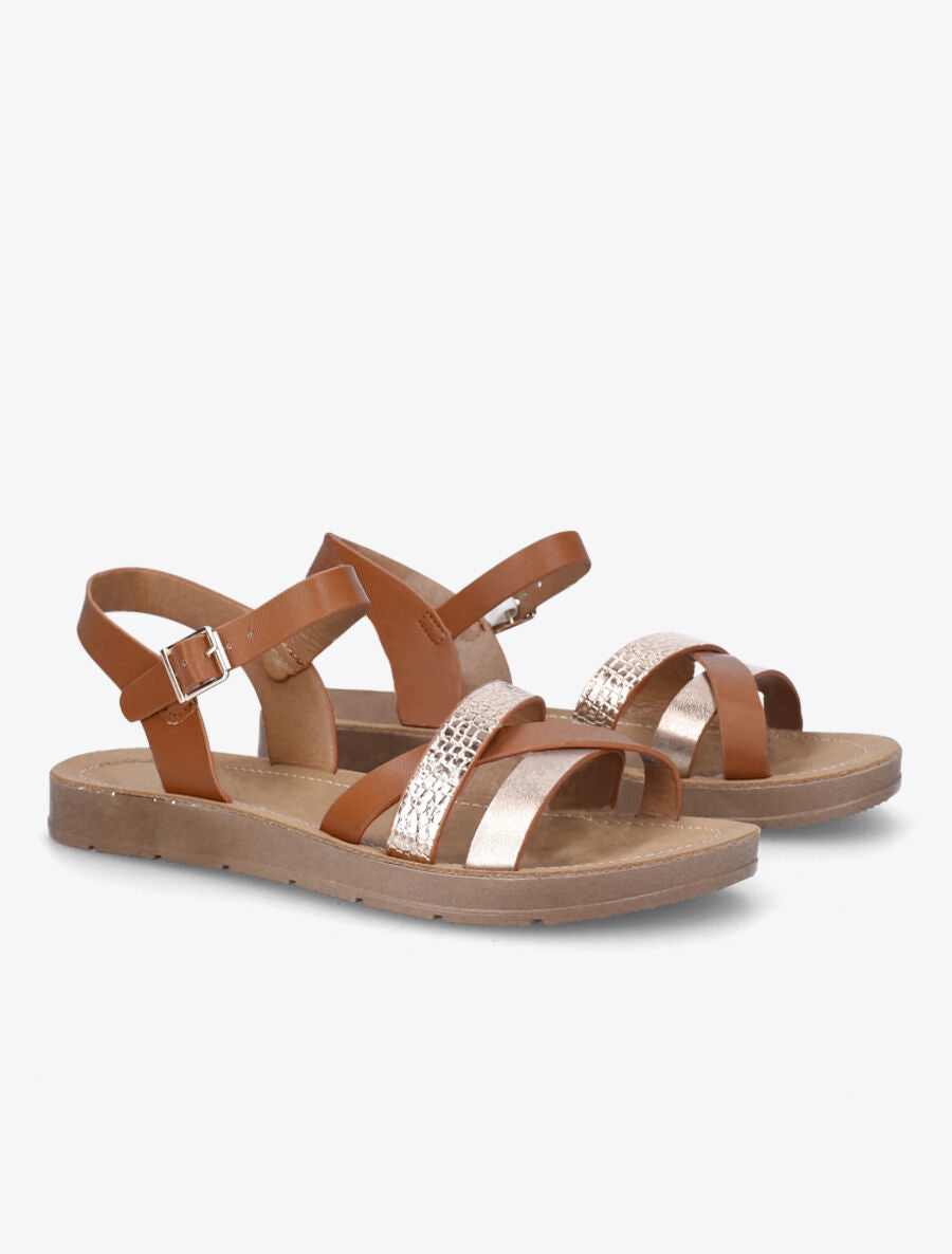 Nu-pieds en simili à brides irisées et python - Camel - 4