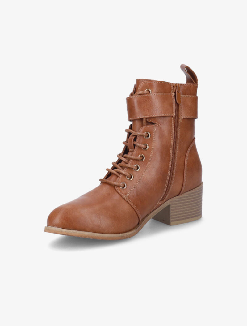 Bottines à sangle à boucle carrée - Camel - 4