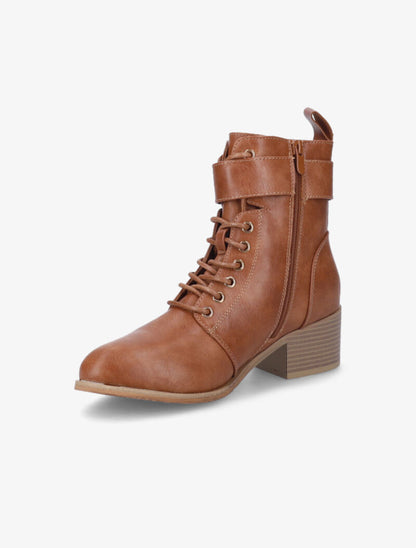 Bottines à sangle à boucle carrée - Camel - 4