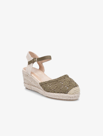 Sandales compensées bi-matière style espadrilles - Kaki - 2