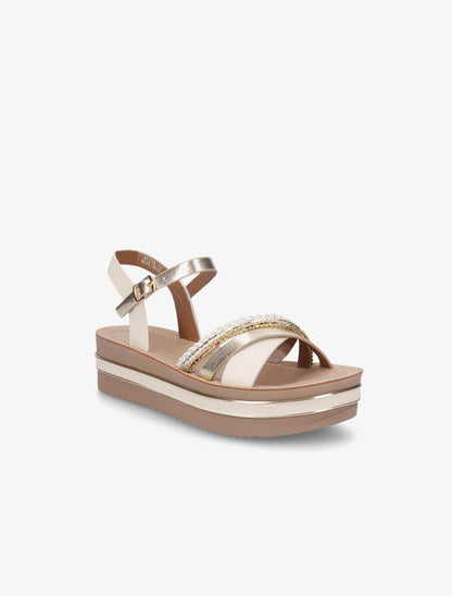 Sandales plateforme à strass - Beige - 2
