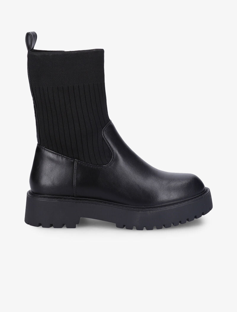 Bottines en simili et tissu côtelé élastiqué - Noir - 2