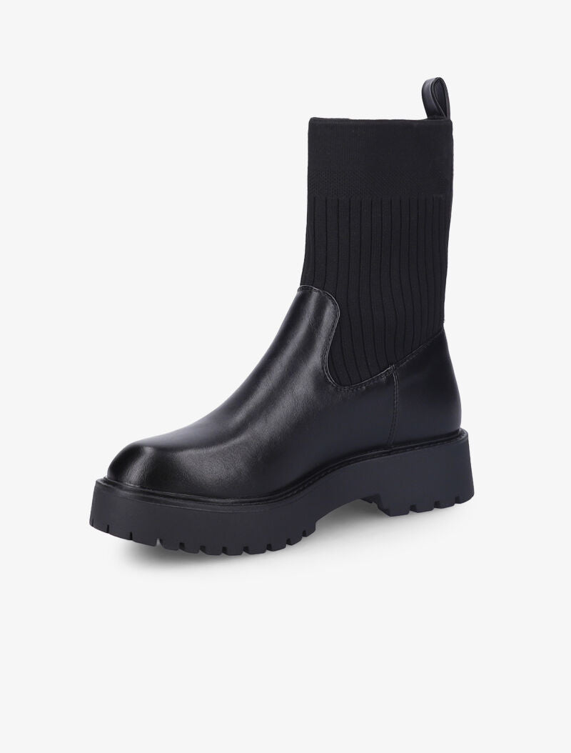 Bottines en simili et tissu côtelé élastiqué - Noir - 3