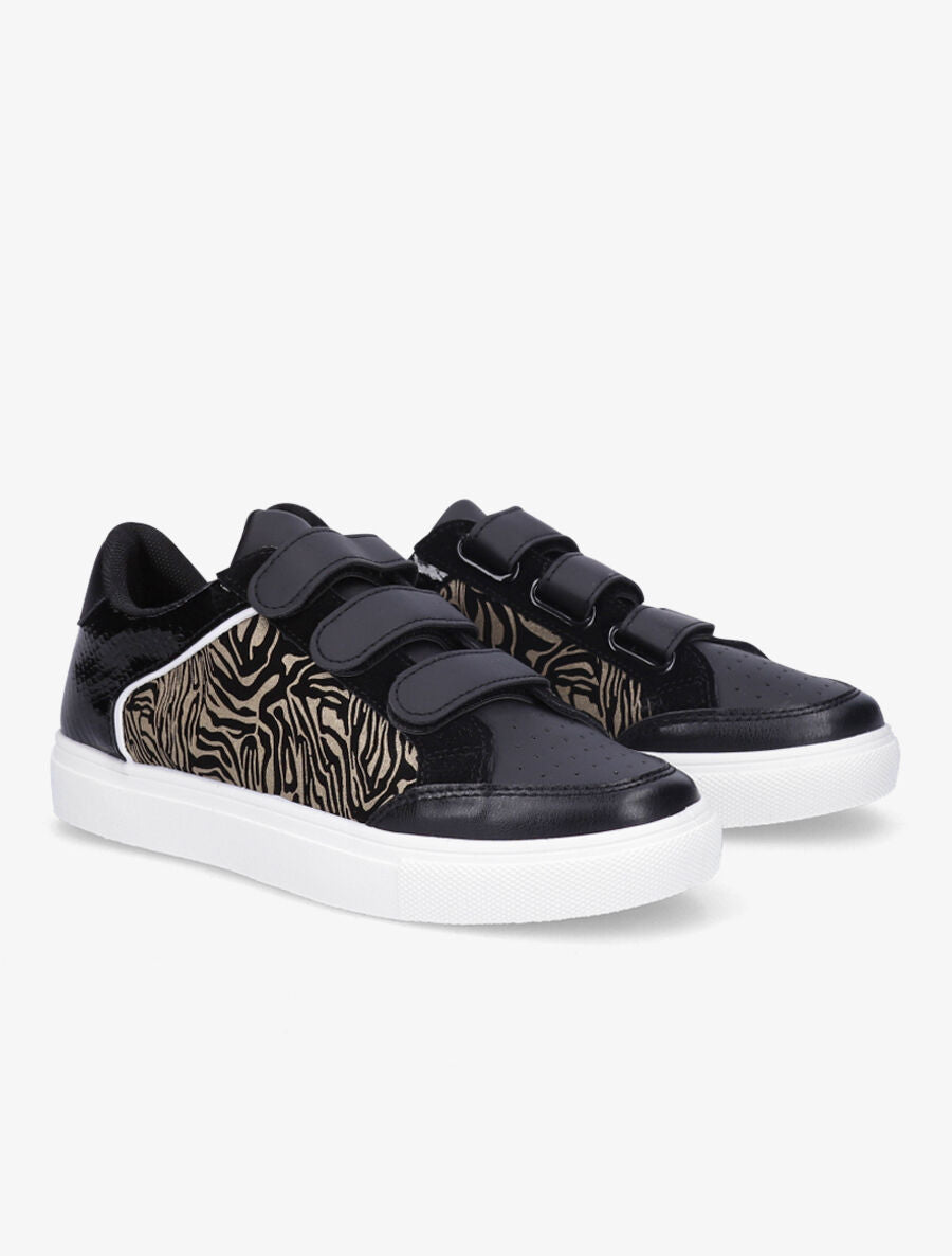 Sneakers bi-matière à imprimé zébré - Noir - 4