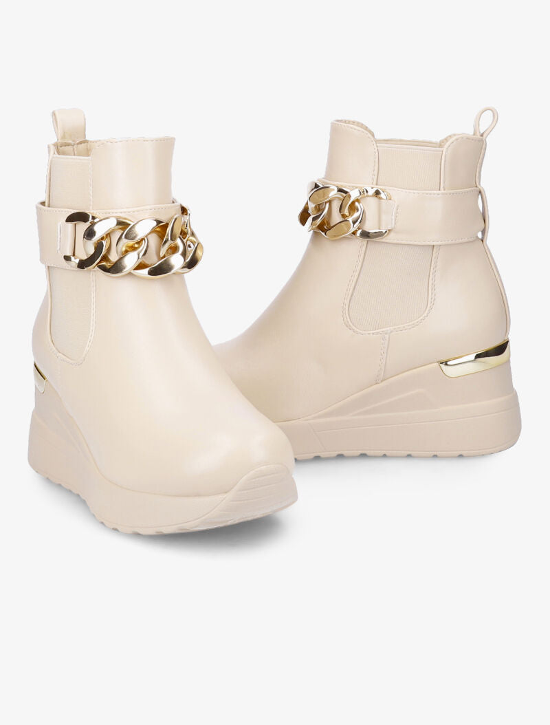 Bottines compensées à maillons dorés - Beige - 1