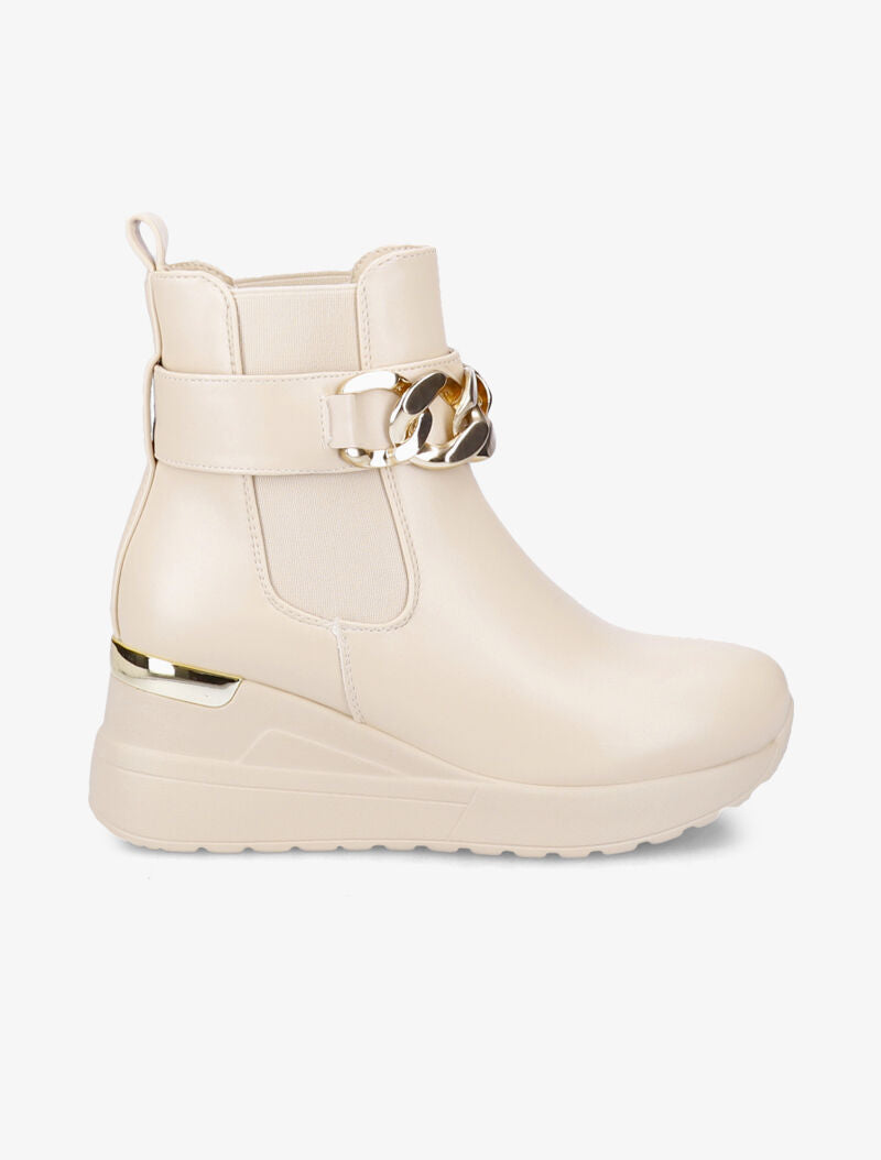 Bottines compensées à maillons dorés - Beige - 2