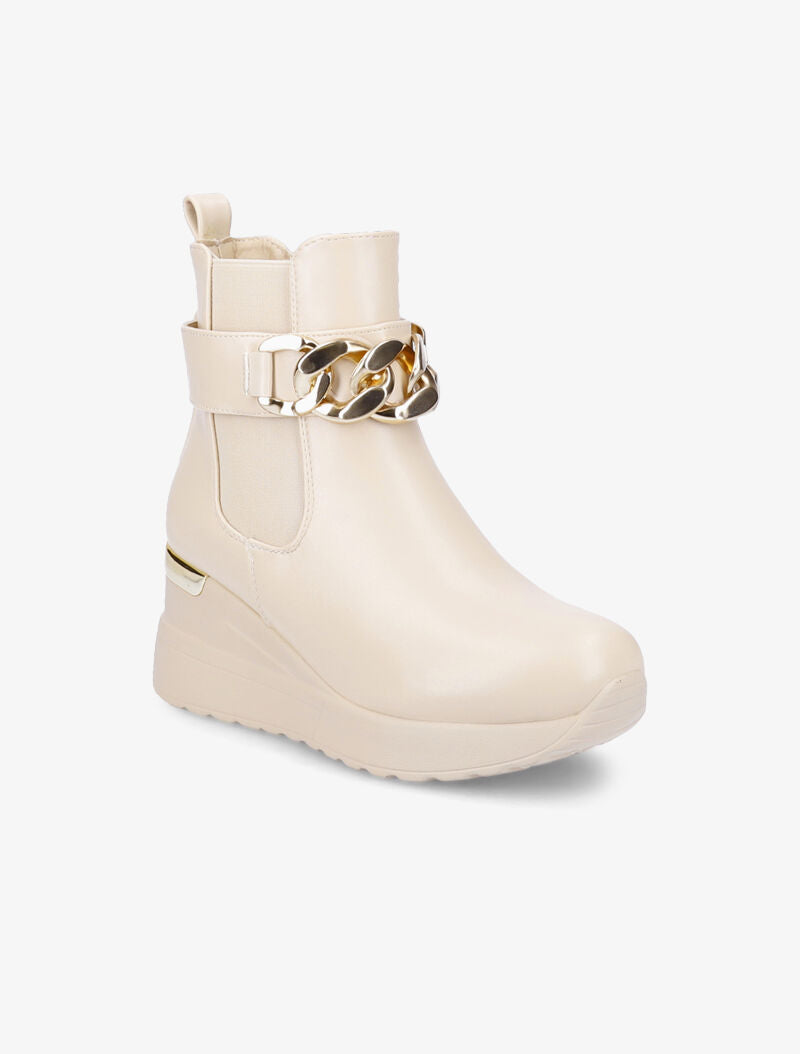 Bottines compensées à maillons dorés - Beige - 3