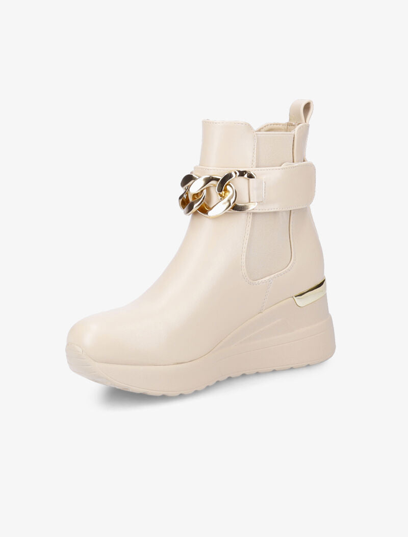 Bottines compensées à maillons dorés - Beige - 4