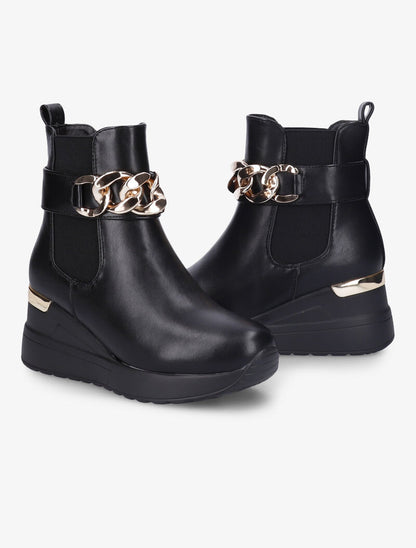 Bottines compensées à maillons dorés - Noir - 1