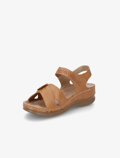 Sandales compensées à scratch et strass - Camel - 3