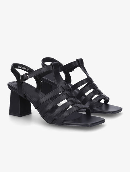 Sandales à talon style spartiates - Noir - 4