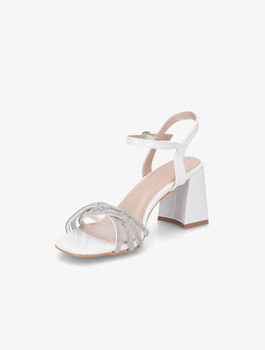 Sandales vernies à brides ornées de strass - Blanc - 3