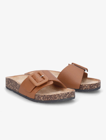 Claquettes en simili à semelle effet liège - Camel - 4