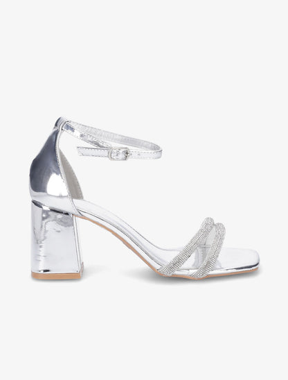 Sandales en simili à brides ornées de strass - Argent - 5
