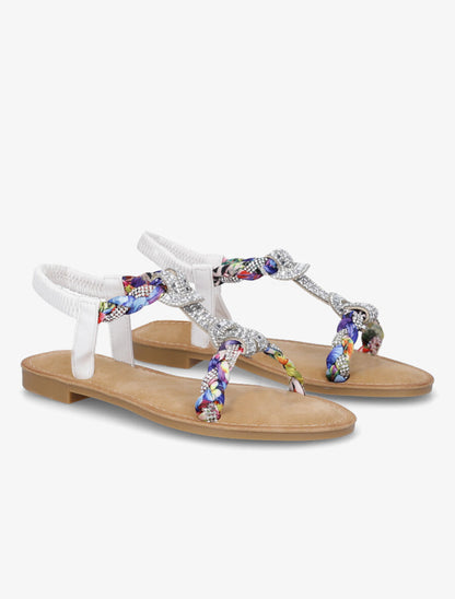 Nu-pieds en T à empiècement strass - Blanc - 4