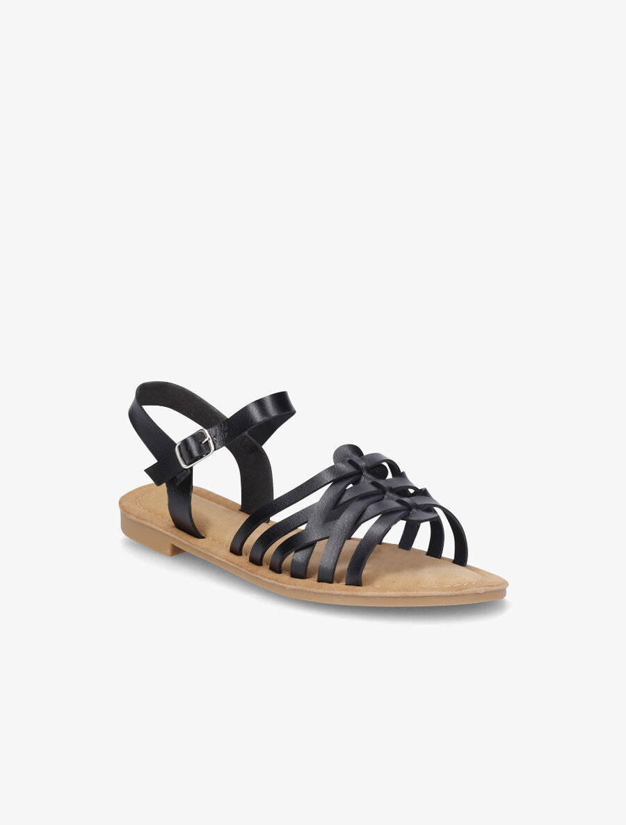 Nu-pieds en simili style spartiates - Noir - 2