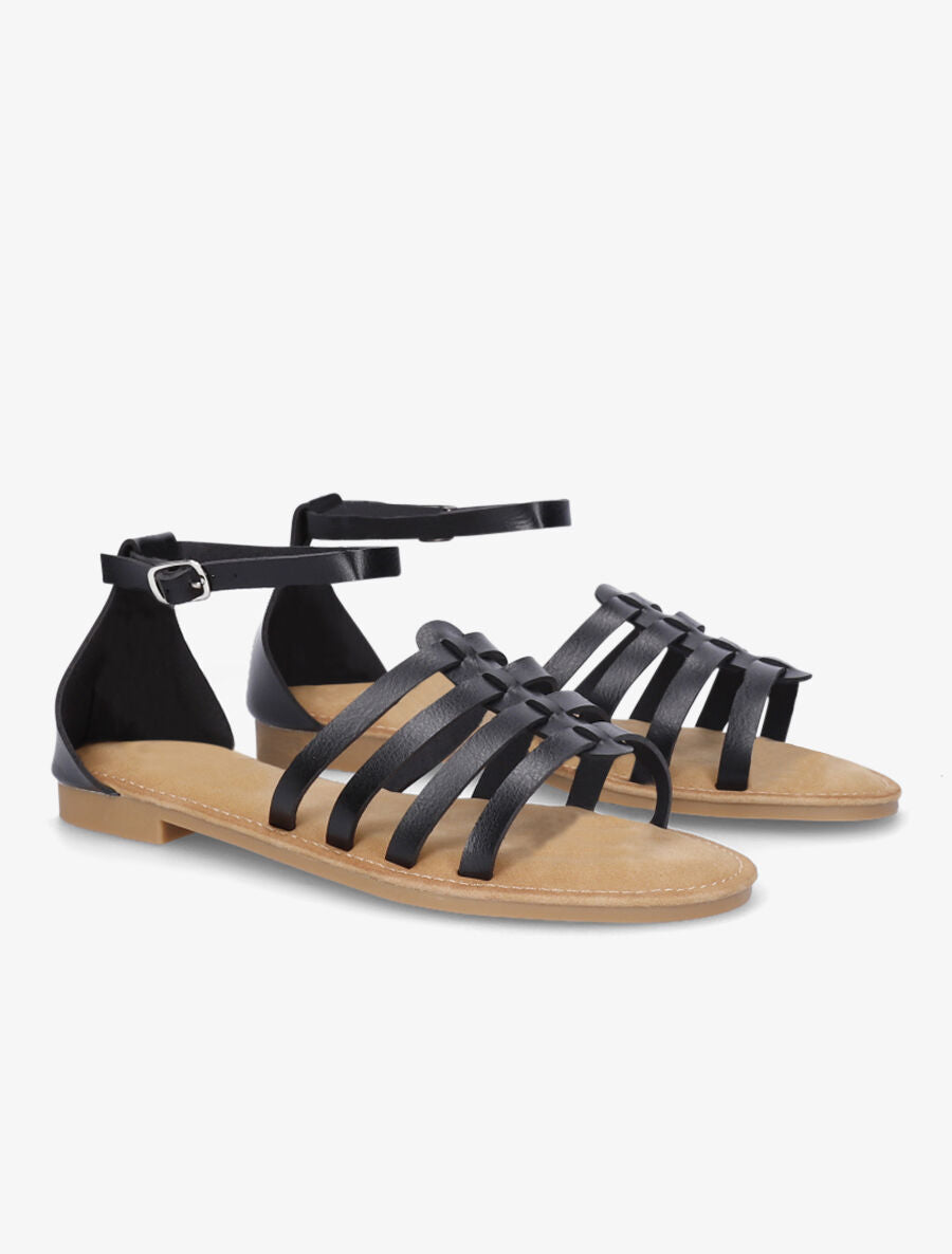 Nu-pieds en simili style spartiates - Noir - 4