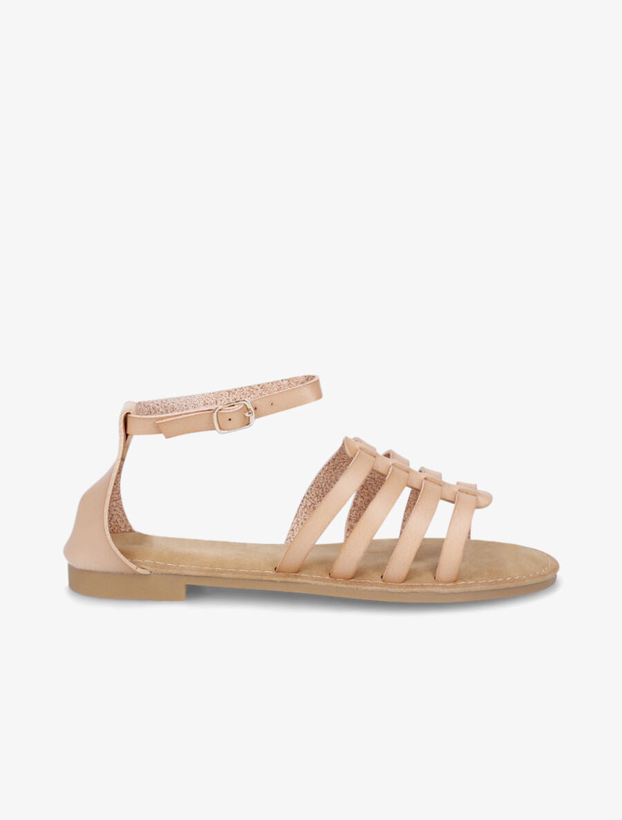 Nu-pieds en simili style spartiates - Beige - 5