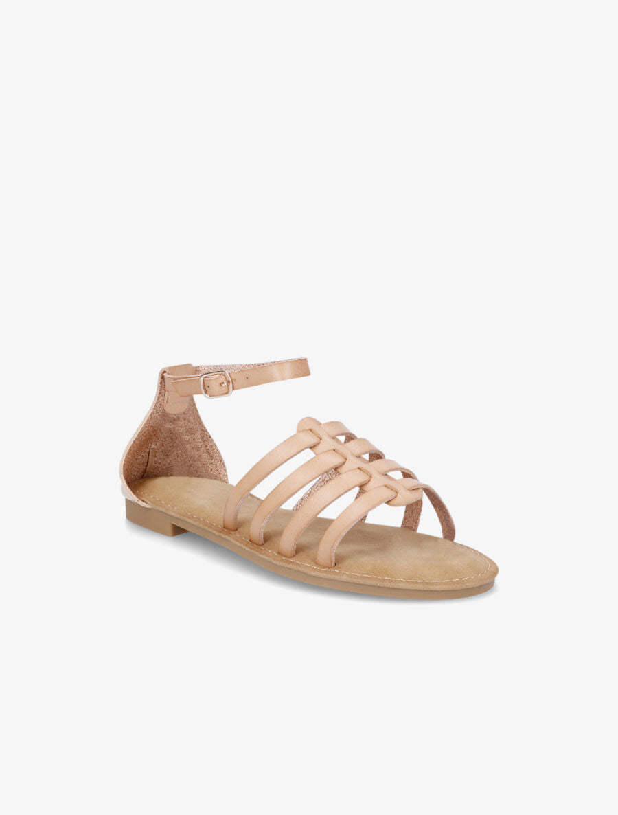Nu-pieds en simili style spartiates - Beige - 2