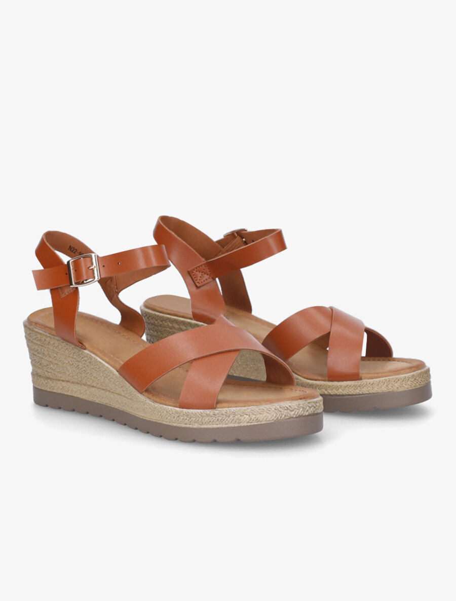 Sandales compensées à brides croisées - Camel - 4