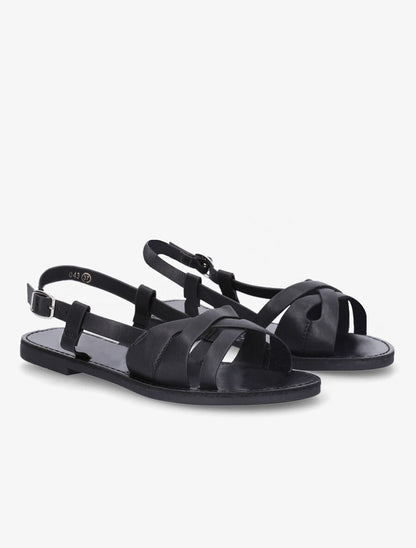 Nu-pieds en simili brides croisées - Noir - 4
