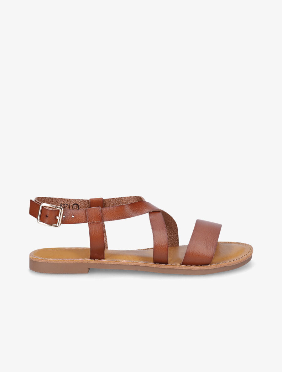 Nu-pieds basiques à brides croisées - Camel - 5