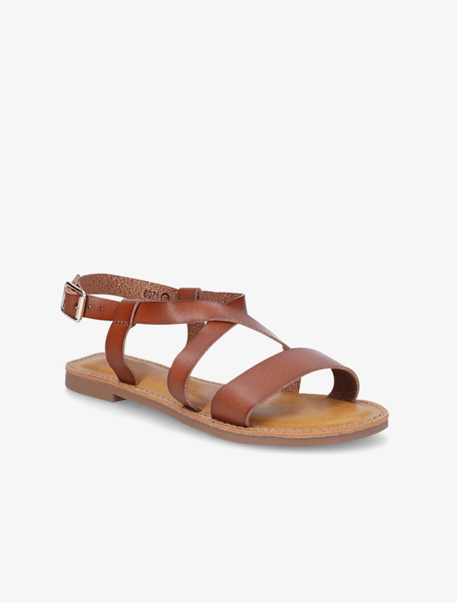 Nu-pieds basiques à brides croisées - Camel - 2