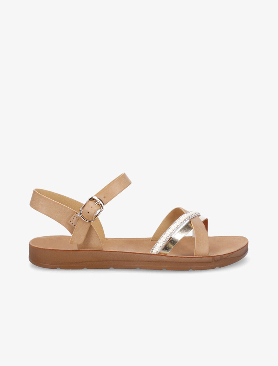 Nu-pieds en simili à strass - Beige - 5