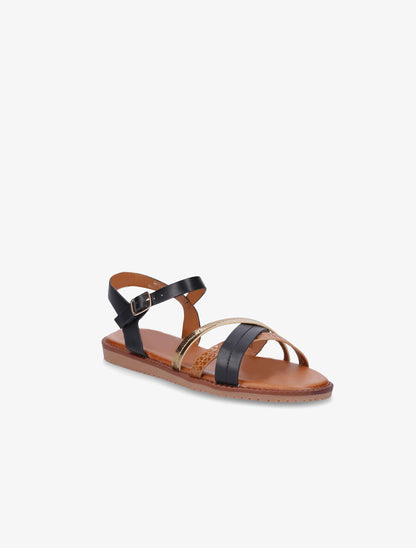 Nu-pieds à brides croisées unies et effet python - Noir - 2
