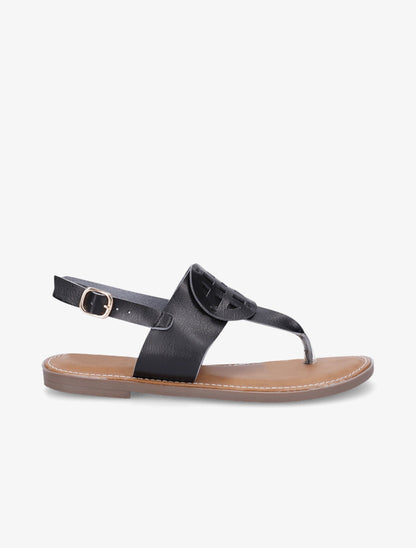 Nu pieds en simili à empiècement rond - Noir - 1