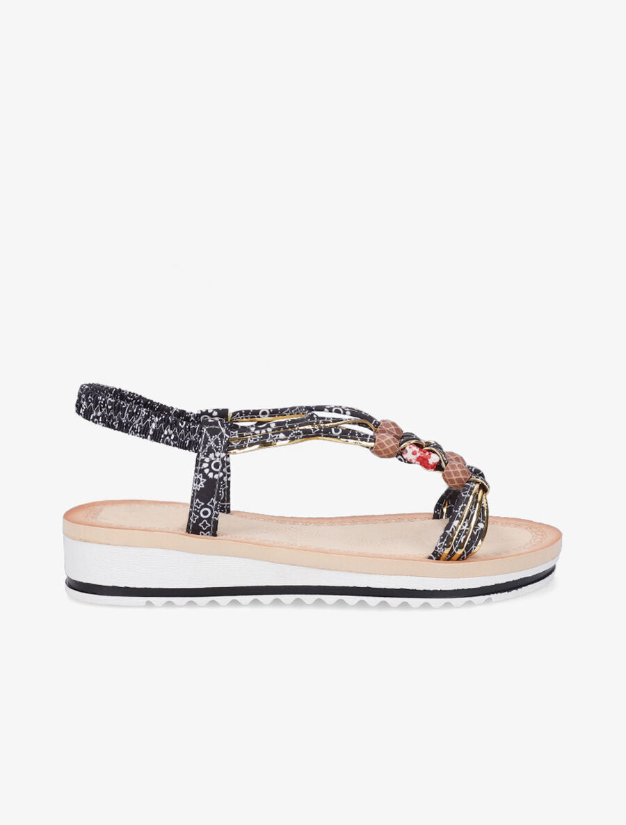 Nu-pieds imprimés à perles - Noir - 1