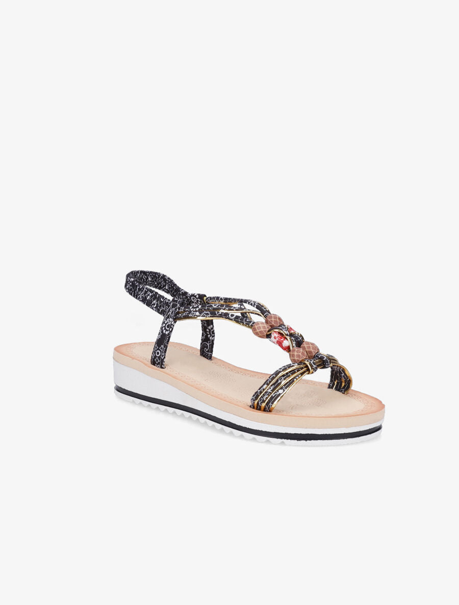 Nu-pieds imprimés à perles - Noir - 2