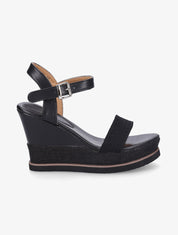 Sandales compensées bi-matière - Noir - 1