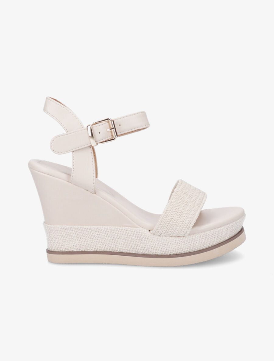 Sandales compensées bi-matière - Beige - 5