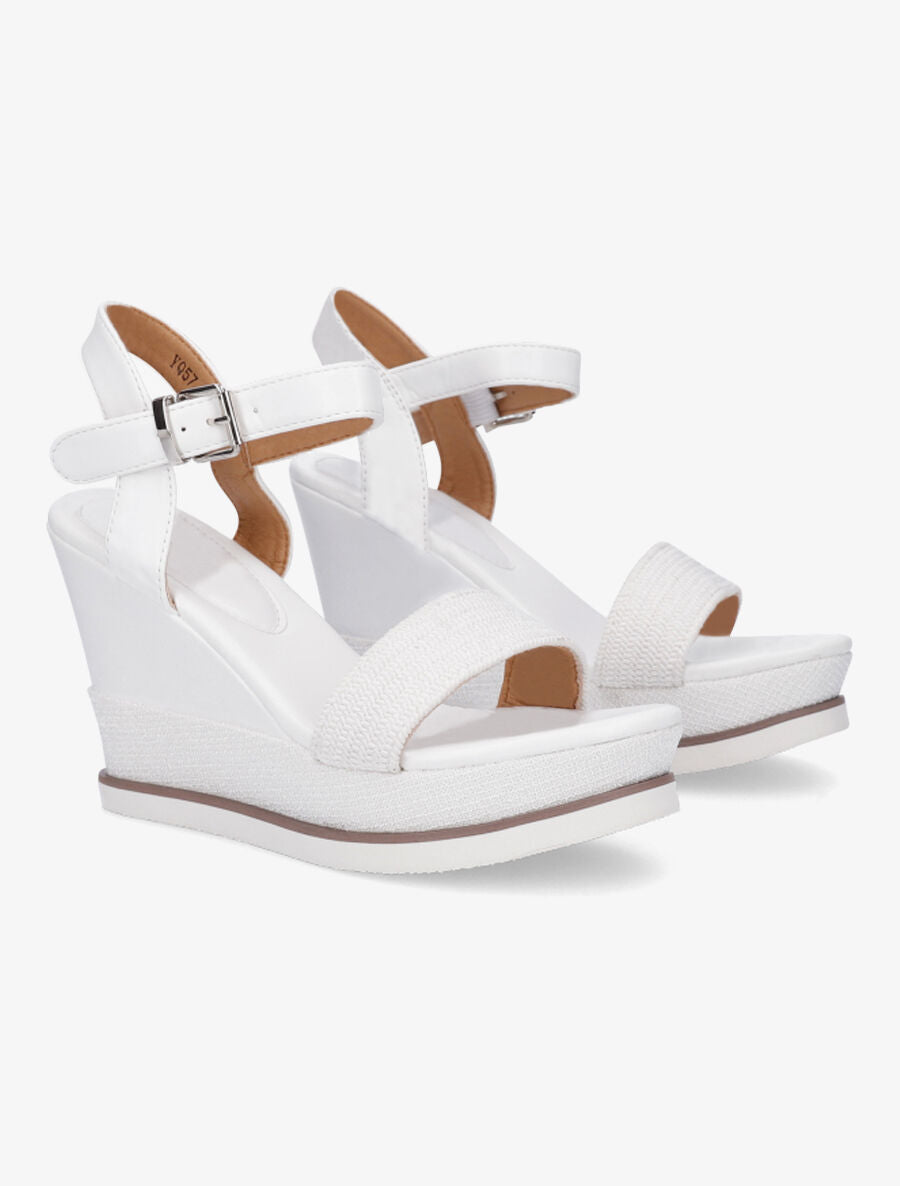 Sandales compensées bi-matière - Blanc - 4