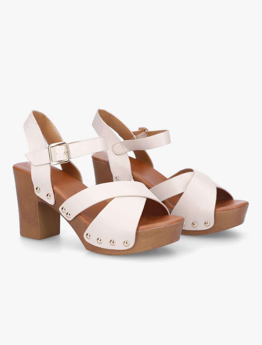 Sandales hautes style sabot - Beige - 4