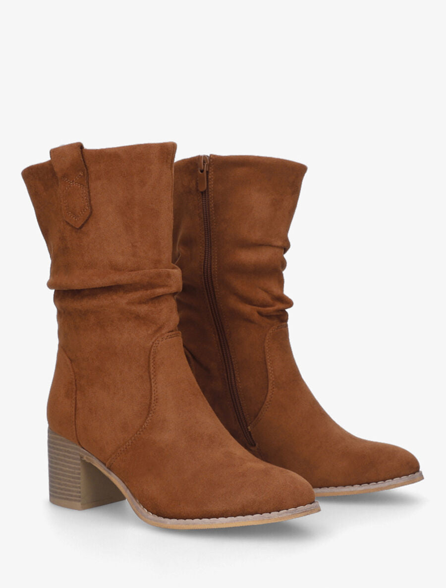 Bottines montantes mi-hautes en suédine - Camel - 5