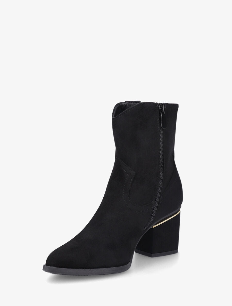 Bottines en suédine à talon stylisé - Noir - 3