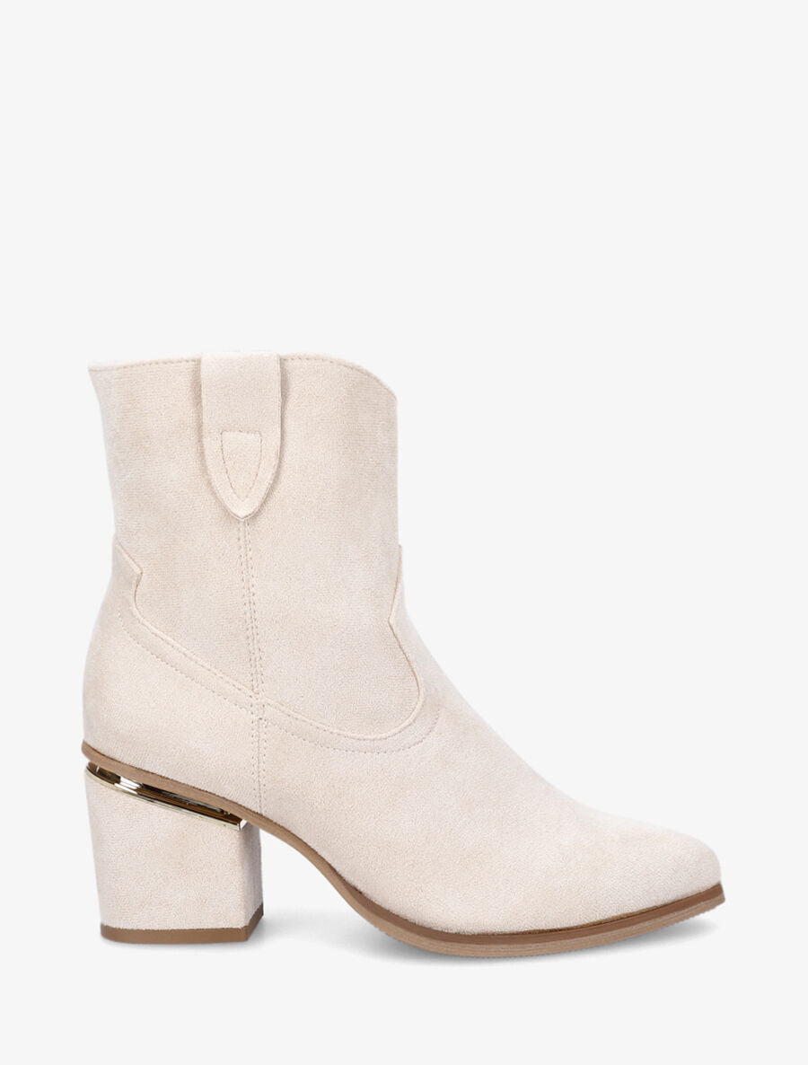 Bottines en suédine à talon stylisé - Crème - 1